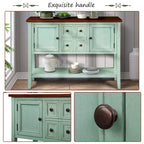 Console, 4 tiroirs, 2 placards, étagère inférieure, pieds fuselés, pin et MDF, bleu rétro / marine / blanc / expresso / gris, 1 personne