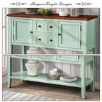 Console, 4 tiroirs, 2 placards, étagère inférieure, pieds fuselés, pin et MDF, bleu rétro / marine / blanc / expresso / gris, 1 personne