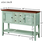 Console, 4 tiroirs, 2 placards, étagère inférieure, pieds fuselés, pin et MDF, bleu rétro / marine / blanc / expresso / gris, 1 personne