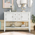 Console, 4 tiroirs, 2 placards, étagère inférieure, pieds fuselés, pin et MDF, bleu rétro / marine / blanc / expresso / gris, 1 personne