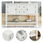 Console, 4 tiroirs, 2 placards, étagère inférieure, pieds fuselés, pin et MDF, bleu rétro / marine / blanc / expresso / gris, 1 personne