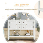 Console, 4 tiroirs, 2 placards, étagère inférieure, pieds fuselés, pin et MDF, bleu rétro / marine / blanc / expresso / gris, 1 personne