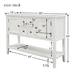 Console, 4 tiroirs, 2 placards, étagère inférieure, pieds fuselés, pin et MDF, bleu rétro / marine / blanc / expresso / gris, 1 personne