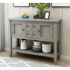 Console, 4 tiroirs, 2 placards, étagère inférieure, pieds fuselés, pin et MDF, bleu rétro / marine / blanc / expresso / gris, 1 personne