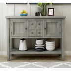 Console, 4 tiroirs, 2 placards, étagère inférieure, pieds fuselés, pin et MDF, bleu rétro / marine / blanc / expresso / gris, 1 personne