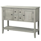 Console, 4 tiroirs, 2 placards, étagère inférieure, pieds fuselés, pin et MDF, bleu rétro / marine / blanc / expresso / gris, 1 personne