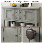 Console, 4 tiroirs, 2 placards, étagère inférieure, pieds fuselés, pin et MDF, bleu rétro / marine / blanc / expresso / gris, 1 personne