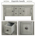 Console, 4 tiroirs, 2 placards, étagère inférieure, pieds fuselés, pin et MDF, bleu rétro / marine / blanc / expresso / gris, 1 personne
