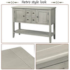 Console, 4 tiroirs, 2 placards, étagère inférieure, pieds fuselés, pin et MDF, bleu rétro / marine / blanc / expresso / gris, 1 personne