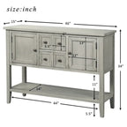 Console, 4 tiroirs, 2 placards, étagère inférieure, pieds fuselés, pin et MDF, bleu rétro / marine / blanc / expresso / gris, 1 personne