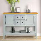 Console, 4 tiroirs, 2 placards, étagère inférieure, pieds fuselés, pin et MDF, bleu rétro / marine / blanc / expresso / gris, 1 personne