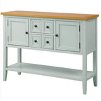 Console, 4 tiroirs, 2 placards, étagère inférieure, pieds fuselés, pin et MDF, bleu rétro / marine / blanc / expresso / gris, 1 personne