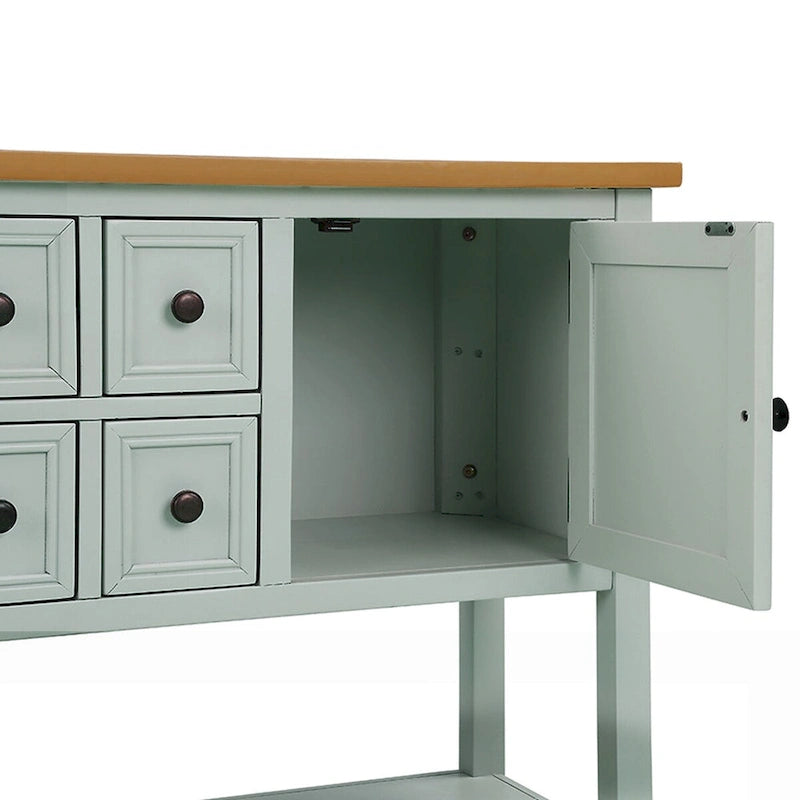 Console, 4 tiroirs, 2 placards, étagère inférieure, pieds fuselés, pin et MDF, bleu rétro / marine / blanc / expresso / gris, 1 personne