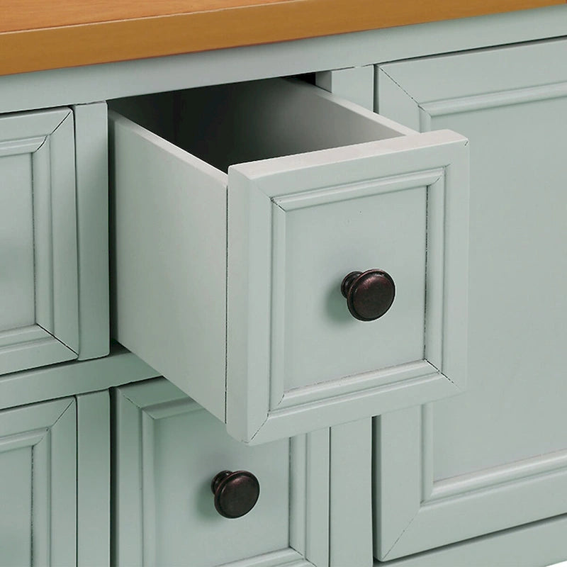 Console, 4 tiroirs, 2 placards, étagère inférieure, pieds fuselés, pin et MDF, bleu rétro / marine / blanc / expresso / gris, 1 personne