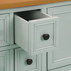Console, 4 tiroirs, 2 placards, étagère inférieure, pieds fuselés, pin et MDF, bleu rétro / marine / blanc / expresso / gris, 1 personne