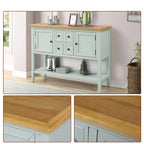 Console, 4 tiroirs, 2 placards, étagère inférieure, pieds fuselés, pin et MDF, bleu rétro / marine / blanc / expresso / gris, 1 personne