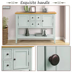 Console, 4 tiroirs, 2 placards, étagère inférieure, pieds fuselés, pin et MDF, bleu rétro / marine / blanc / expresso / gris, 1 personne