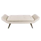 Banc rembourré de style milieu de siècle, capitonné, forme géométrique, pieds en bois, gris acier/lin, usage 1 personne