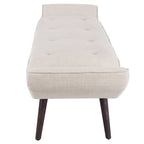 Banc rembourré de style milieu de siècle, capitonné, forme géométrique, pieds en bois, gris acier/lin, usage 1 personne