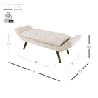 Banc rembourré de style milieu de siècle, capitonné, forme géométrique, pieds en bois, gris acier/lin, usage 1 personne