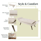 Banc rembourré de style milieu de siècle, capitonné, forme géométrique, pieds en bois, gris acier/lin, usage 1 personne