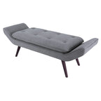 Banc rembourré de style milieu de siècle, capitonné, forme géométrique, pieds en bois, gris acier/lin, usage 1 personne