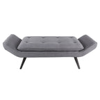 Banc rembourré de style milieu de siècle, capitonné, forme géométrique, pieds en bois, gris acier/lin, usage 1 personne