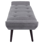 Banc rembourré de style milieu de siècle, capitonné, forme géométrique, pieds en bois, gris acier/lin, usage 1 personne