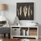 Banc de rangement, 3 casiers ouverts, assise large, panneaux de particules stratifiés, blanc pur / noir pur / chêne gris / chêne vieilli, pour 1 personne
