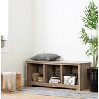 Banc de rangement, 3 casiers ouverts, assise large, panneaux de particules stratifiés, blanc pur / noir pur / chêne gris / chêne vieilli, pour 1 personne