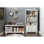 Banc de rangement, 3 casiers ouverts, assise large, panneaux de particules stratifiés, blanc pur / noir pur / chêne gris / chêne vieilli, pour 1 personne