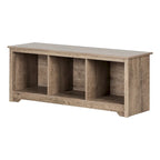 Banc de rangement, 3 casiers ouverts, assise large, panneaux de particules stratifiés, blanc pur / noir pur / chêne gris / chêne vieilli, pour 1 personne