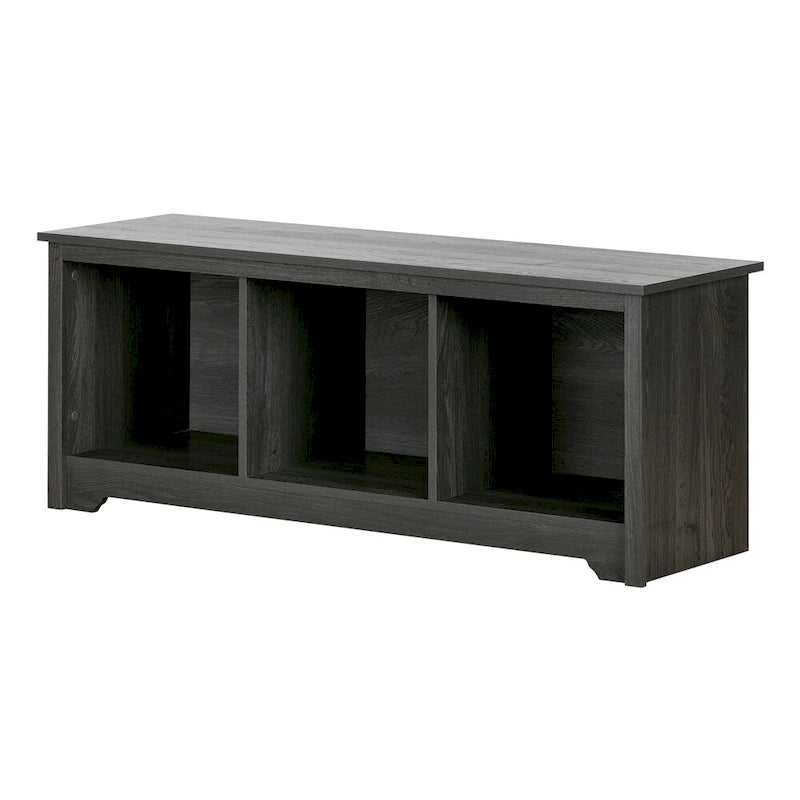 Banc de rangement, 3 casiers ouverts, assise large, panneaux de particules stratifiés, blanc pur / noir pur / chêne gris / chêne vieilli, pour 1 personne