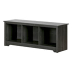 Banc de rangement, 3 casiers ouverts, assise large, panneaux de particules stratifiés, blanc pur / noir pur / chêne gris / chêne vieilli, pour 1 personne