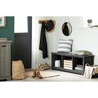 Banc de rangement, 3 casiers ouverts, assise large, panneaux de particules stratifiés, blanc pur / noir pur / chêne gris / chêne vieilli, pour 1 personne