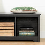 Banc de rangement, 3 casiers ouverts, assise large, panneaux de particules stratifiés, blanc pur / noir pur / chêne gris / chêne vieilli, pour 1 personne