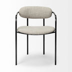Fauteuil de salle à manger, dossier ouvert, revêtement tissu, cadre en métal noir mat, aucun assemblage requis, beige et gris fusil, 1 personne