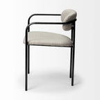 Fauteuil de salle à manger, dossier ouvert, revêtement tissu, cadre en métal noir mat, aucun assemblage requis, beige et gris fusil, 1 personne