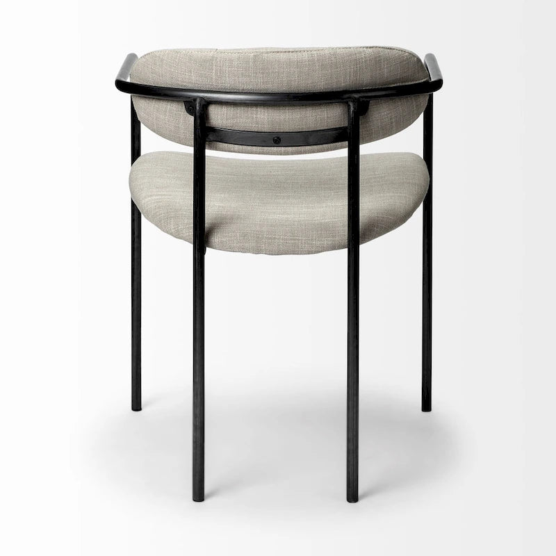 Fauteuil de salle à manger, dossier ouvert, revêtement tissu, cadre en métal noir mat, aucun assemblage requis, beige et gris fusil, 1 personne
