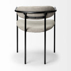 Fauteuil de salle à manger, dossier ouvert, revêtement tissu, cadre en métal noir mat, aucun assemblage requis, beige et gris fusil, 1 personne