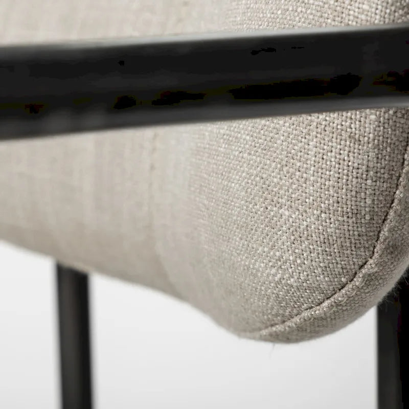 Fauteuil de salle à manger, dossier ouvert, revêtement tissu, cadre en métal noir mat, aucun assemblage requis, beige et gris fusil, 1 personne
