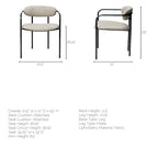 Fauteuil de salle à manger, dossier ouvert, revêtement tissu, cadre en métal noir mat, aucun assemblage requis, beige et gris fusil, 1 personne