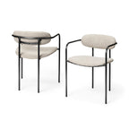 Fauteuil de salle à manger, dossier ouvert, revêtement tissu, cadre en métal noir mat, aucun assemblage requis, beige et gris fusil, 1 personne