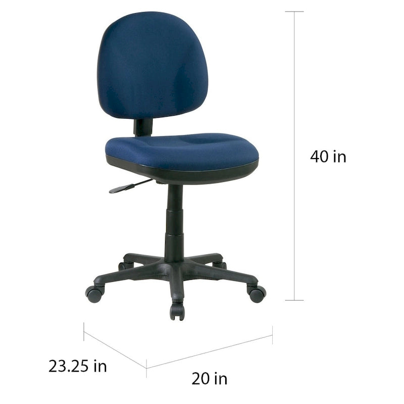 Chaise de bureau sans accoudoirs, assise et dossier rembourrés, support lombaire intégré, hauteur et profondeur réglables, certifiée Greenguard, bleu marine / noir / bordeaux, usage individuel