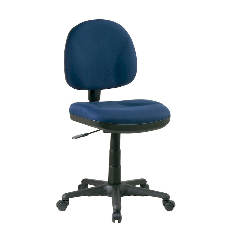 Chaise de bureau sans accoudoirs, assise et dossier rembourrés, support lombaire intégré, hauteur et profondeur réglables, certifiée Greenguard, bleu marine / noir / bordeaux, usage individuel