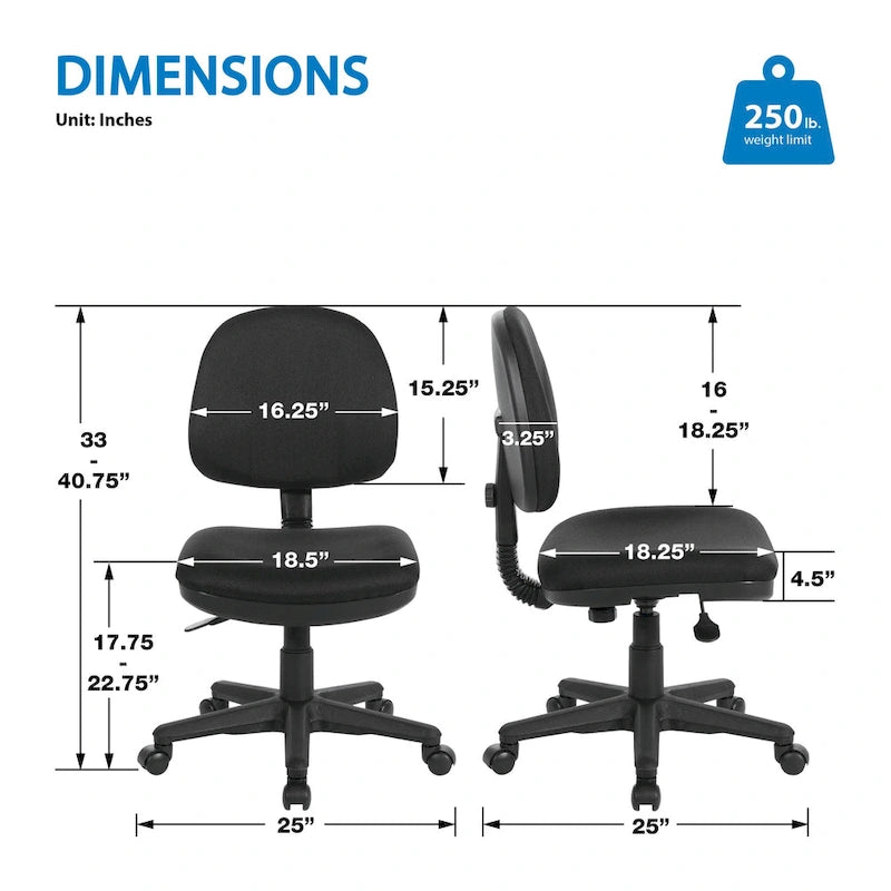 Chaise de bureau sans accoudoirs, assise et dossier rembourrés, support lombaire intégré, hauteur et profondeur réglables, certifiée Greenguard, bleu marine / noir / bordeaux, usage individuel