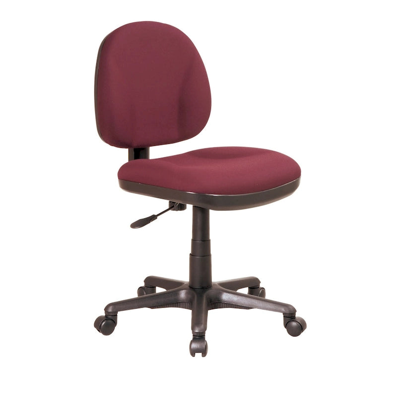 Chaise de bureau sans accoudoirs, assise et dossier rembourrés, support lombaire intégré, hauteur et profondeur réglables, certifiée Greenguard, bleu marine / noir / bordeaux, usage individuel