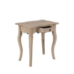 Table d'appoint avec tiroir, en bois de mindi massif, texture vieillie, grain naturel, non fini, pour 1 personne