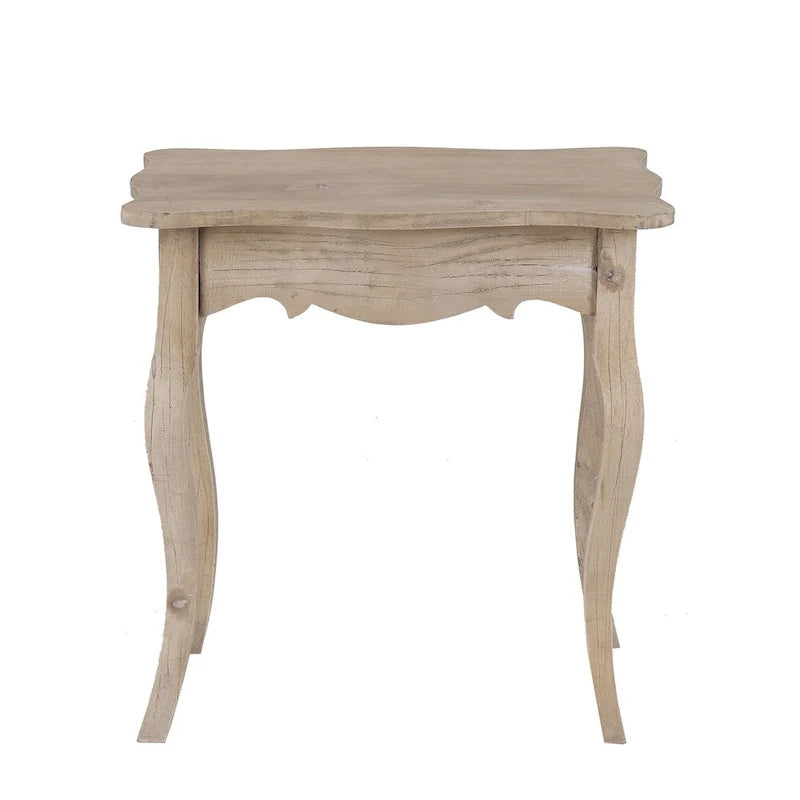 Table d'appoint avec tiroir, en bois de mindi massif, texture vieillie, grain naturel, non fini, pour 1 personne