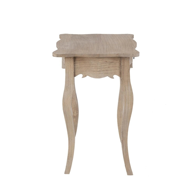 Table d'appoint avec tiroir, en bois de mindi massif, texture vieillie, grain naturel, non fini, pour 1 personne